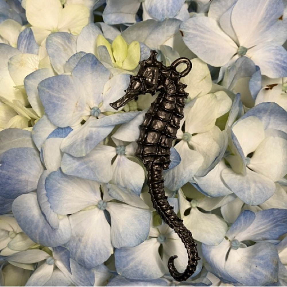 Real seahorse pendant. Metal sea horse pendant gunmetal.